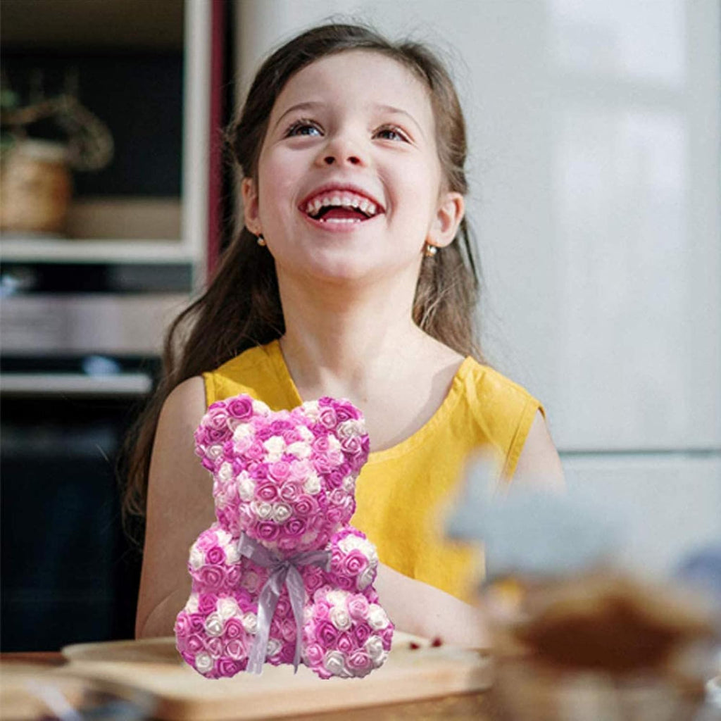 Rose Bear Rose Flower Teddy Bear,Forever Rose Flower Bear Gift for Women Girlfriend Wife Kids Mothers Day,Valentinesday,Anniversary,Birthdays,Clear Gift Box 10 Inch(Pink and White)