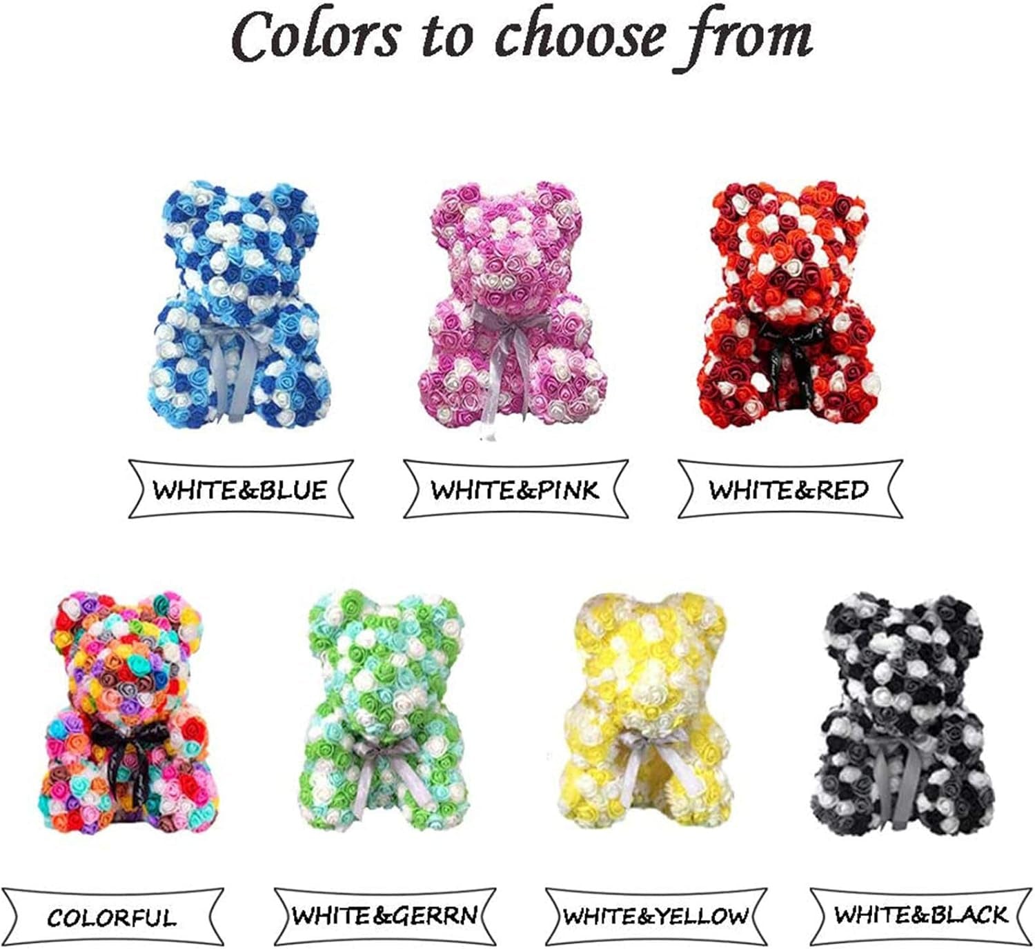 Rose Bear Rose Flower Teddy Bear,Forever Rose Flower Bear Gift for Women Girlfriend Wife Kids Mothers Day,Valentinesday,Anniversary,Birthdays,Clear Gift Box 10 Inch(Pink and White)