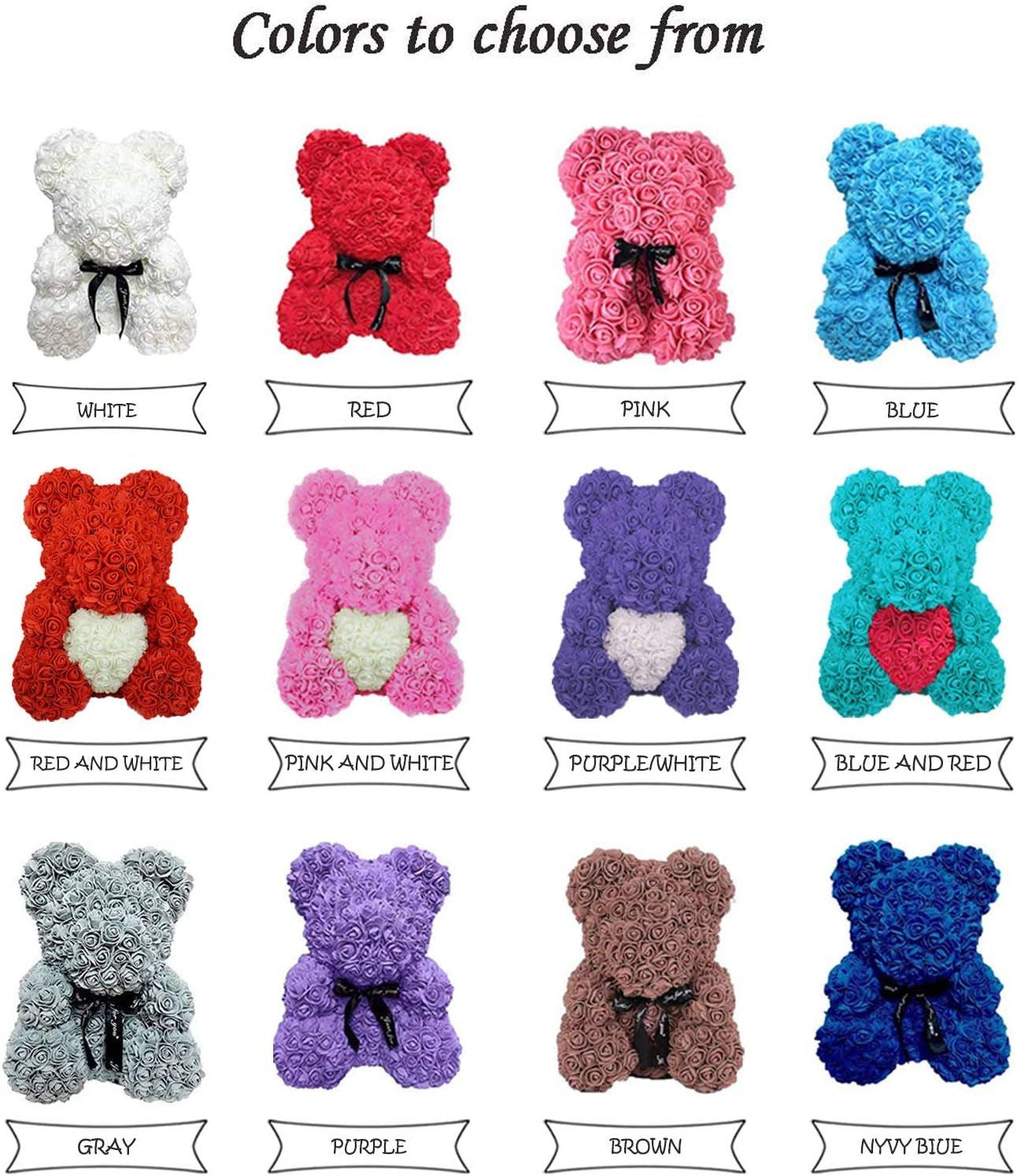 Rose Bear Rose Flower Teddy Bear,Forever Rose Flower Bear Gift for Women Girlfriend Wife Kids Mothers Day,Valentinesday,Anniversary,Birthdays,Clear Gift Box 10 Inch(Pink and White)